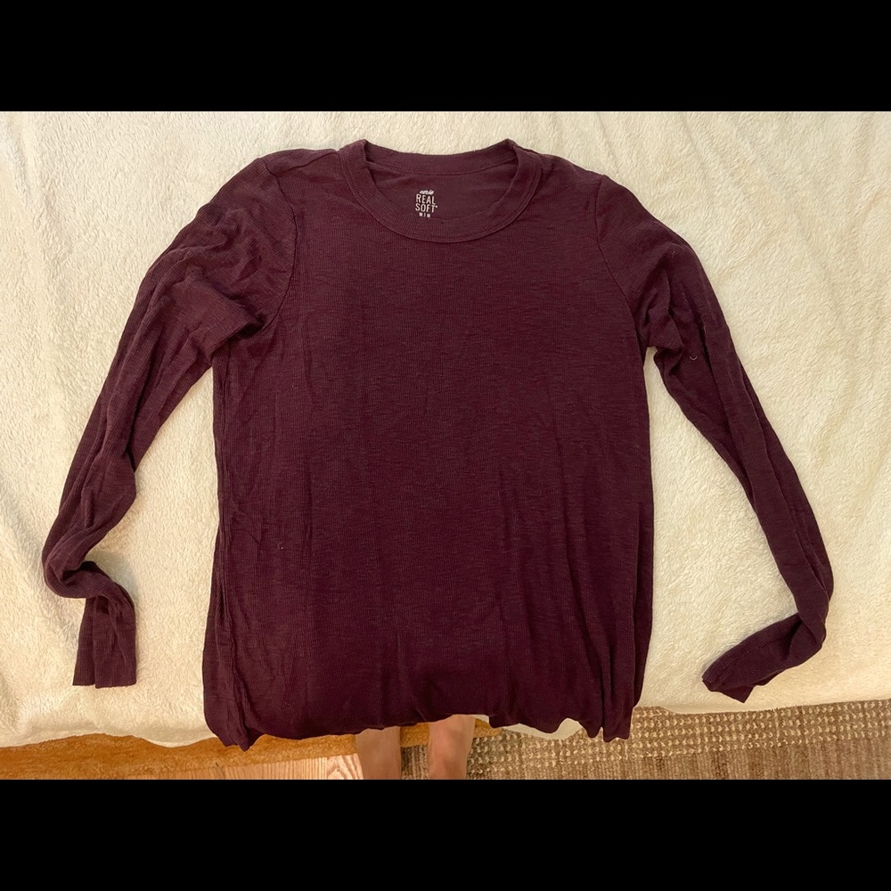 Aerie real soft- ribbed long sleeve maroon- size M